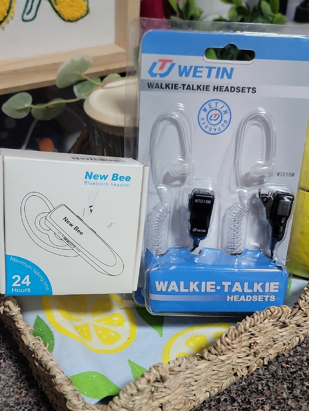 Walkie-Talkie Headsets -2-Pack And Bluetooth Headset